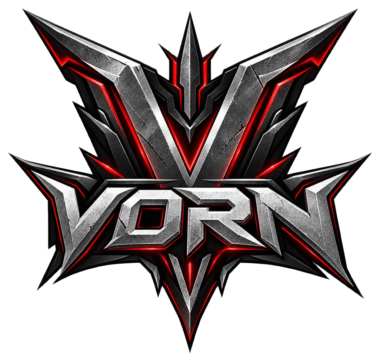 VORN — metallic zilveren logo met rode details